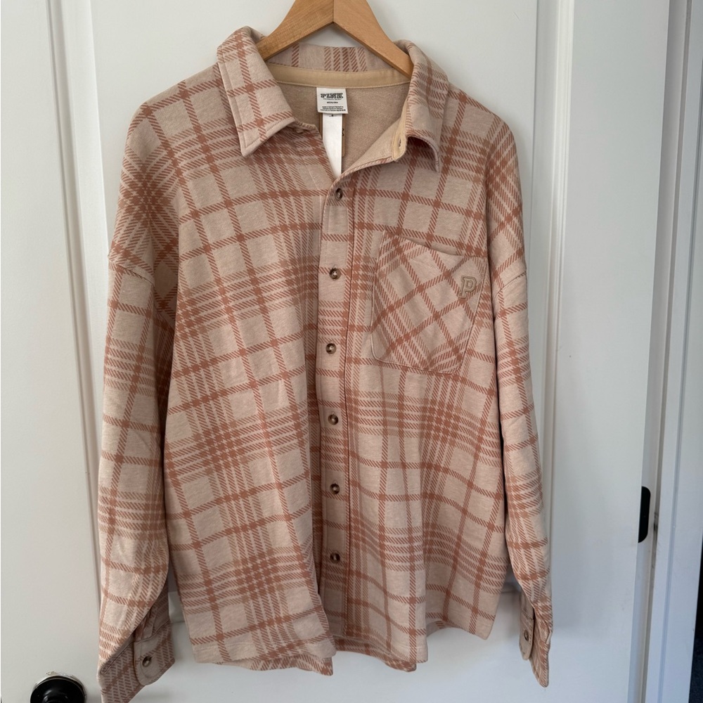 VS PINK Plaid Beige Fleece Flannel